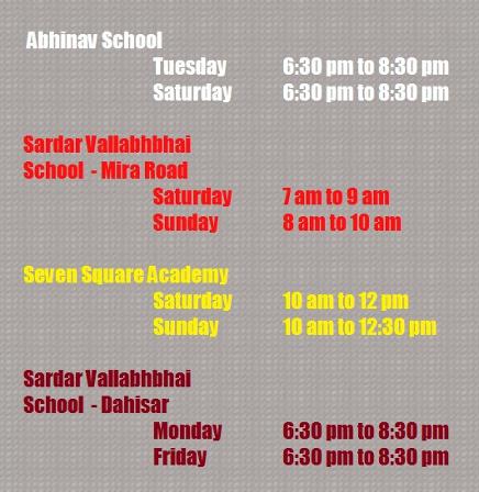 CLASSES SCHEDULE
